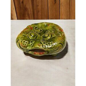 Vintage Green Ceramic Frog With Hand-Painted Details Figurine